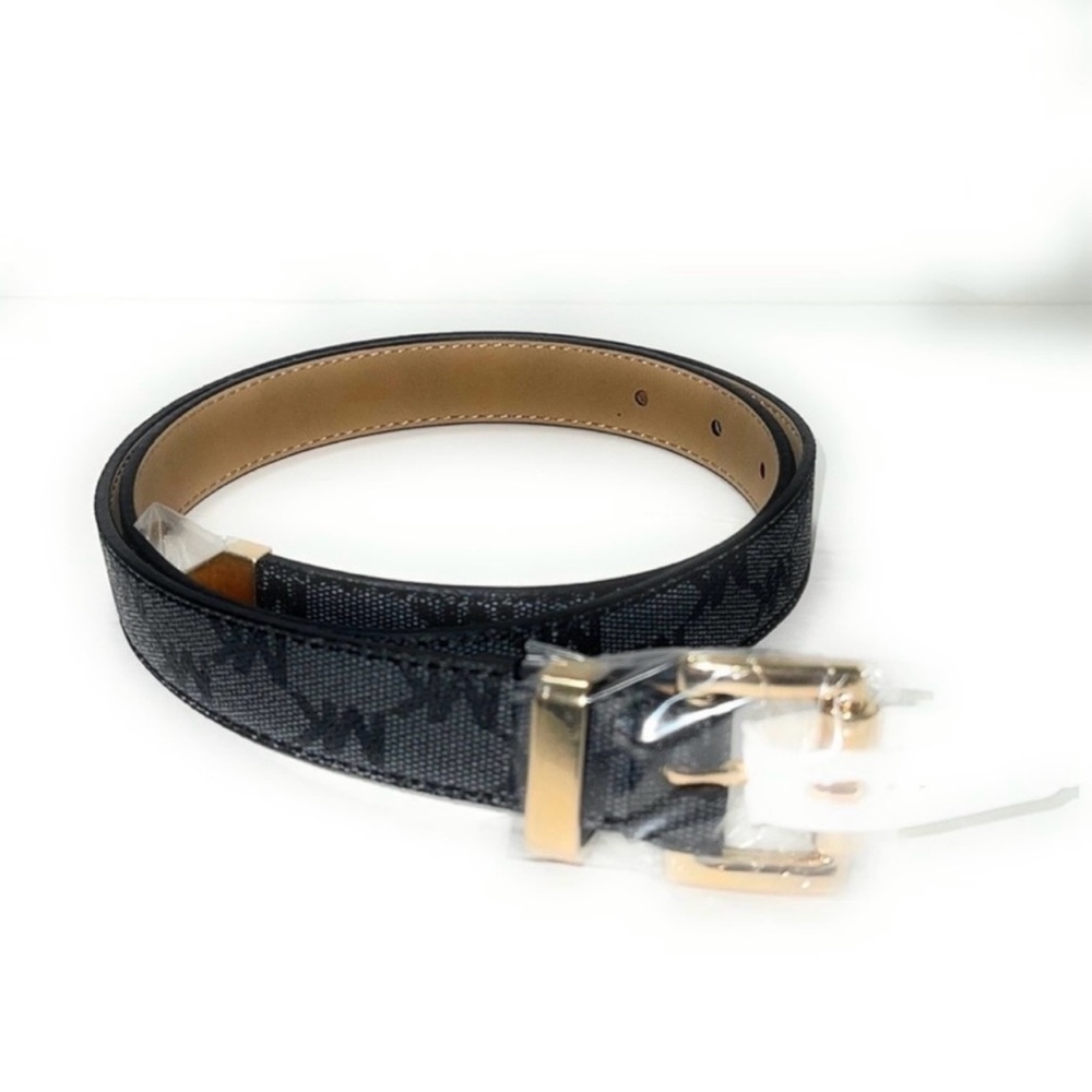 Michael Kors Women’s Gold-tone square buckle MK logo printed Belt. NWT Sz Small - Picture 5 of 14